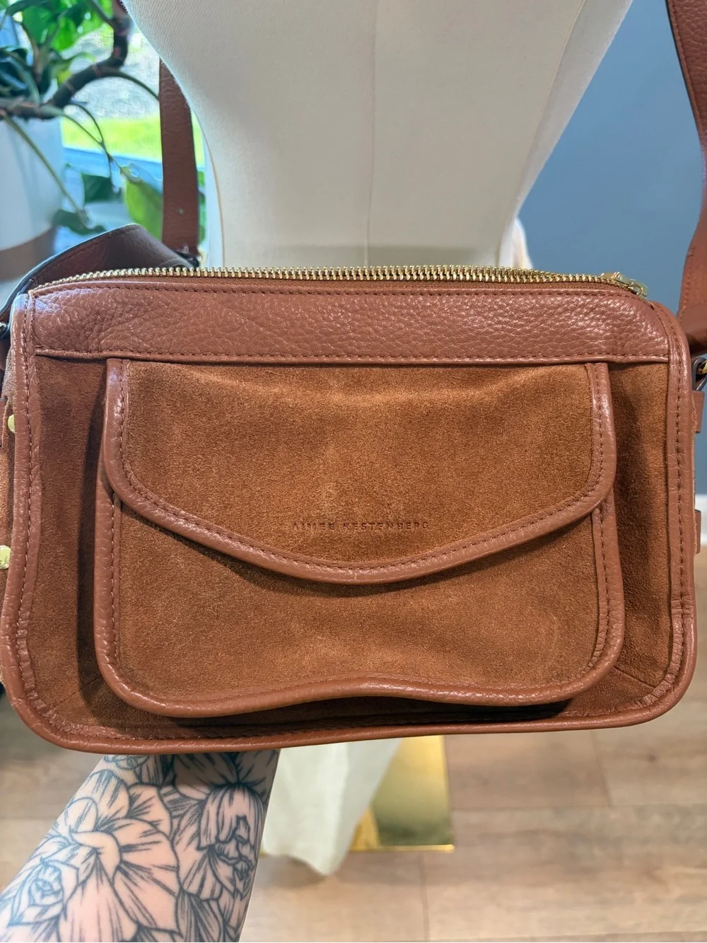 Aimee Kestenberg Brown Leather & Suede Crossbody Bag
